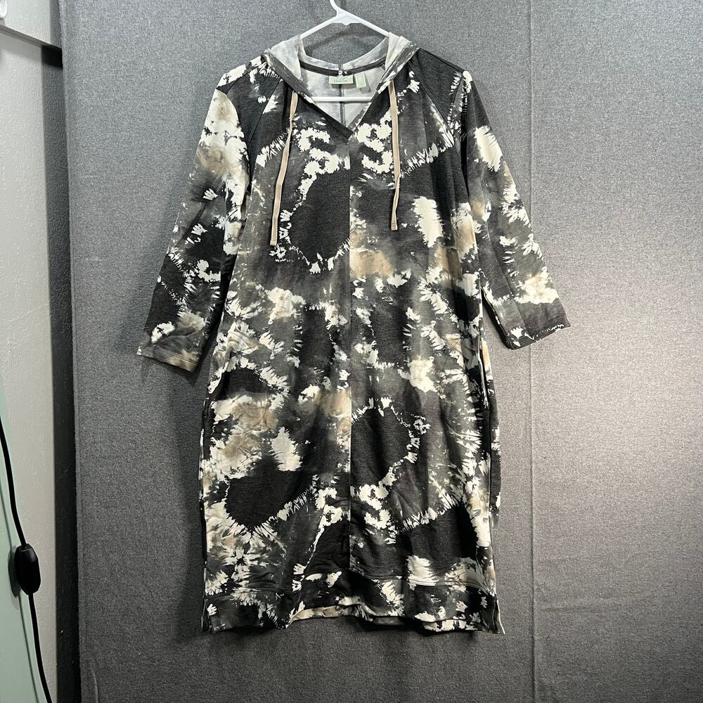 LOGO Lounge by Lori Goldstein Tie-Dye French Terry Hooded Dress Neutral, Small